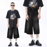 Y2K Retro Black Whiskers Denim Jort